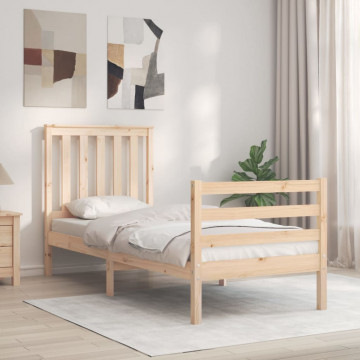 Cadru de pat cu tăblie single mic, lemn masiv - Img 1