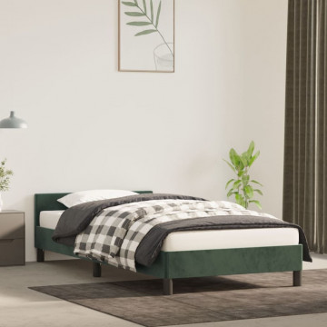 Cadru de pat cu tăblie, verde închis, 90x190 cm, catifea - Img 1
