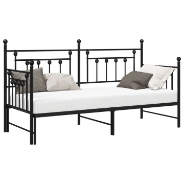 Cadru de pat Daybed cu trundă Negru 80x200 cm Oțel - Img 2