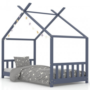 Cadru de pat de copii, gri, 70 x 140 cm, lemn masiv de pin - Img 2
