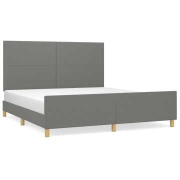 Cadru de pat fără saltea, gri închis, 160x200 cm, textil - Img 2