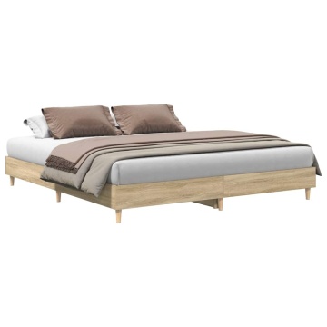 Cadru de pat fără saltea Stejar Sonoma 200x200cm Lemn prelucrat - Img 2