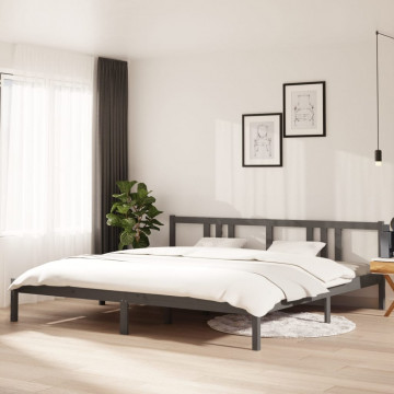 Cadru de pat, gri, 200x200 cm, lemn masiv de pin - Img 1