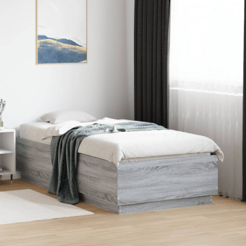 Cadru de pat, gri sonoma, 90x190 cm, lemn prelucrat - Img 3