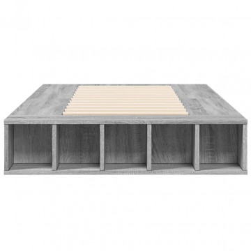 Cadru de pat, gri sonoma, 90x200 cm, lemn prelucrat - Img 4