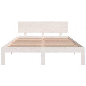Cadru de pat King Size 5FT, alb, 150x200 cm, lemn masiv - Img 4