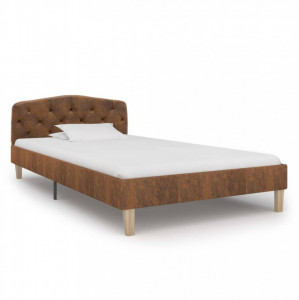 Cadru de pat, maro, 90 x 200 cm, piele întoarsă ecologică - Img 1