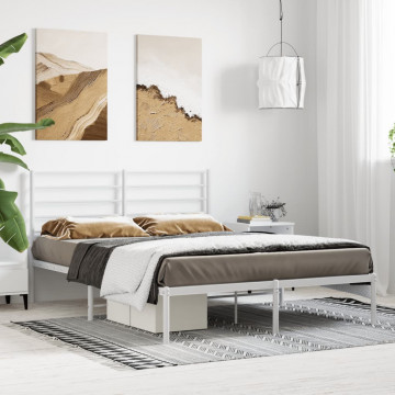Cadru de pat metalic cu tăblie, alb, 120x190 cm - Img 3