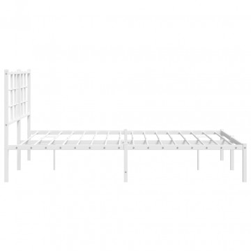 Cadru de pat metalic cu tăblie, alb, 135x190 cm - Img 5