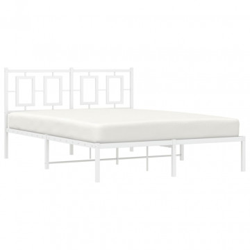 Cadru de pat metalic cu tăblie, alb, 135x190 cm - Img 4