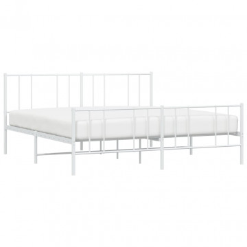Cadru de pat metalic cu tăblie, alb, 200x200 cm - Img 3