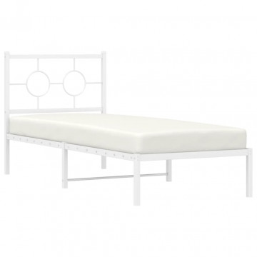 Cadru de pat metalic cu tăblie, alb, 75x190 cm - Img 4