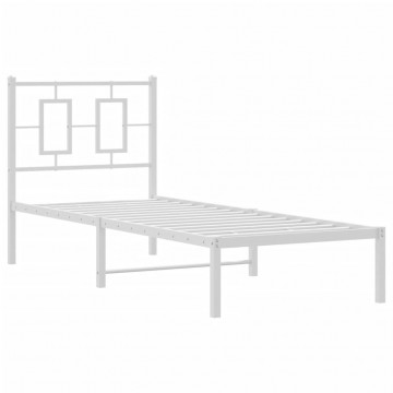 Cadru de pat metalic cu tăblie, alb, 80x200 cm - Img 2