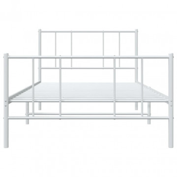 Cadru de pat metalic cu tăblie de cap/picioare, alb, 100x190 cm - Img 5