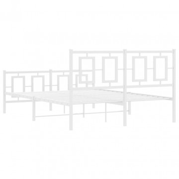 Cadru de pat metalic cu tăblie de cap/picioare, alb, 140x190 cm - Img 6