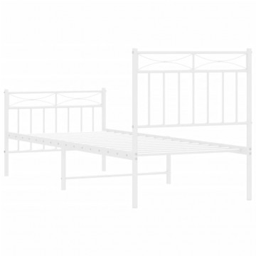 Cadru de pat metalic cu tăblie de cap/picioare, alb, 80x200 cm - Img 6