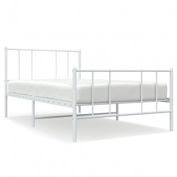 Cadru de pat metalic cu tăblie de cap/picioare, alb, 90x190 cm - Img 2