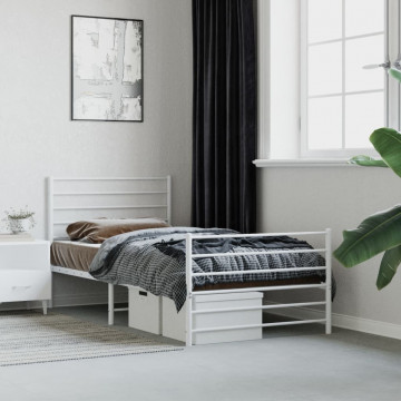 Cadru de pat metalic cu tăblie de cap/picioare, alb, 90x190 cm - Img 1