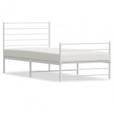 Cadru de pat metalic cu tăblie de cap/picioare, alb, 90x190 cm - Img 2