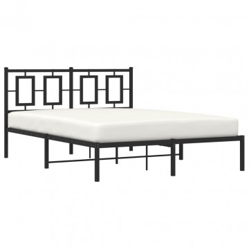 Cadru de pat metalic cu tăblie, negru, 135x190 cm - Img 4
