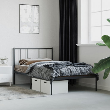Cadru de pat metalic cu tăblie, negru, 75x190 cm - Img 4