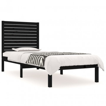Cadru de pat mic single, negru, 75x190 cm, lemn masiv - Img 2