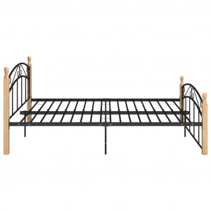 Cadru de pat, negru, 140x200 cm, metal și lemn masiv de stejar - Img 4