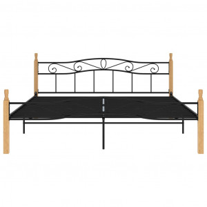 Cadru de pat, negru, 180x200 cm, metal și lemn masiv de stejar - Img 3