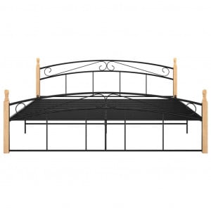 Cadru de pat, negru, 180x200 cm, metal și lemn masiv de stejar - Img 3