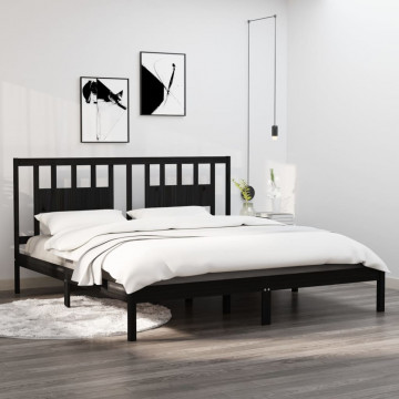 Cadru de pat, negru, 200x200 cm, lemn masiv de pin - Img 1