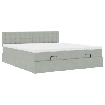Cadru de pat otoman cu saltele Gri deschis 180x200cm catifea - Img 5