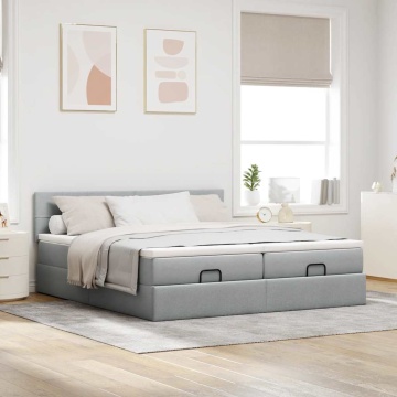 Cadru de pat otoman cu saltele țesătură gri deschis 200x200cm - Img 3