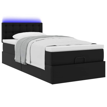 Cadru de pat otoman saltea neagră 100x200cm piele artificială - Img 5
