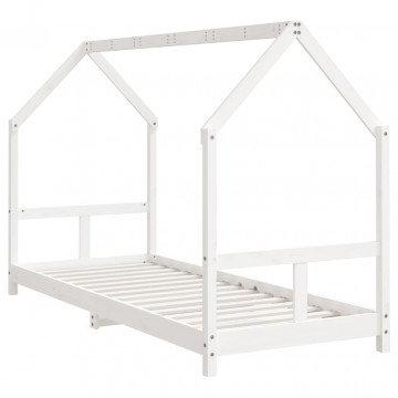 Cadru de pat pentru copii, alb, 80x200 cm, lemn masiv de pin - Img 5