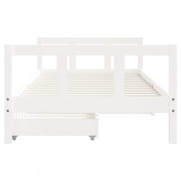 Cadru de pat pentru copii, alb, 90x190 cm, lemn masiv de pin - Img 8