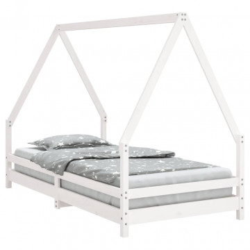 Cadru de pat pentru copii, alb, 90x190 cm, lemn masiv de pin - Img 2