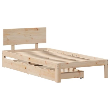 Cadru de pat pentru copii cu sertare, 90x190 cm, lemn masiv pin - Img 3