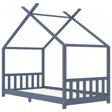 Cadru de pat pentru copii, gri, 90 x 200 cm, lemn masiv de pin - Img 2