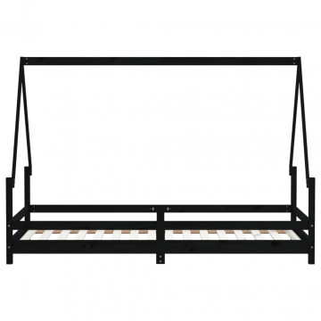 Cadru de pat pentru copii, negru, 80x200 cm, lemn masiv de pin - Img 8