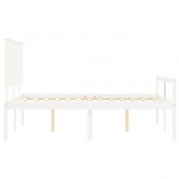 Cadru de pat senior cu tăblie dublu, alb, lemn masiv - Img 6