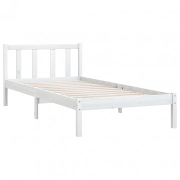 Cadru de pat single, alb, 90x190 cm, lemn masiv de pin - Img 3