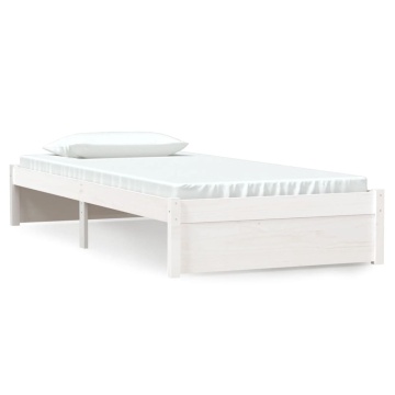 Cadru de pat single, alb, 90x190 cm, lemn masiv - Img 2