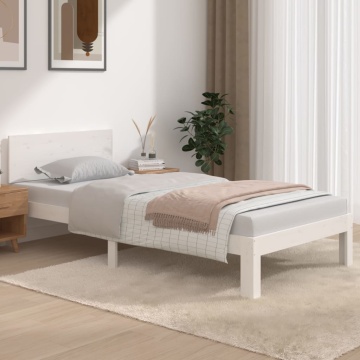 Cadru de pat single, alb, 90x190 cm, lemn masiv - Img 1