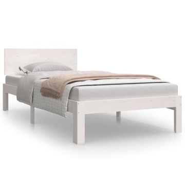 Cadru de pat single, alb, 90x190 cm, lemn masiv - Img 2