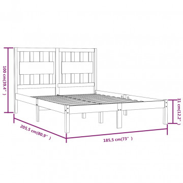 Cadru de pat Super King, 180x200 cm, lemn masiv de pin - Img 5
