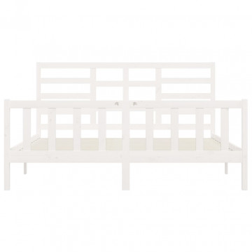 Cadru de pat Super King 6FT,alb, 180x200 cm, lemn masiv - Img 8