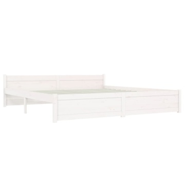 Cadru de pat Super King, alb, 180x200 cm, lemn masiv - Img 2