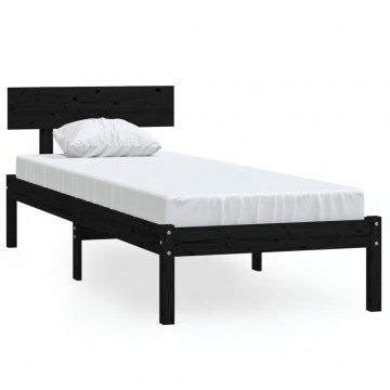 Cadru de pat UK Single, negru, 90x190 cm, lemn masiv de pin - Img 2