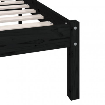 Cadru de pat UK Single, negru, 90x190 cm, lemn masiv de pin - Img 6