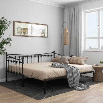 Cadru pat canapea extensibilă, negru, 90x200 cm, metal - Img 1